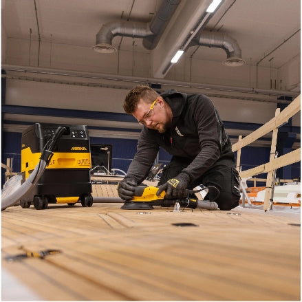 Mirka DEROS 6" RS Rotary Electric Sander 600XCV, Vacuum-Ready, in action, 3