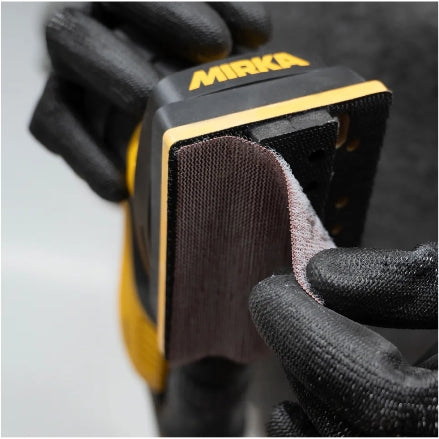 Mirka DEOS 3" x 4" sander with Groove Interface Pad in action, 1