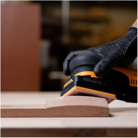 Mirka DEOS 3" x 4" sander in action, 3